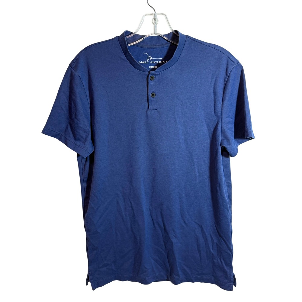 Marc Anthony‎ Luxury Mens Blue Short Sleeve Henley Shirt Size S